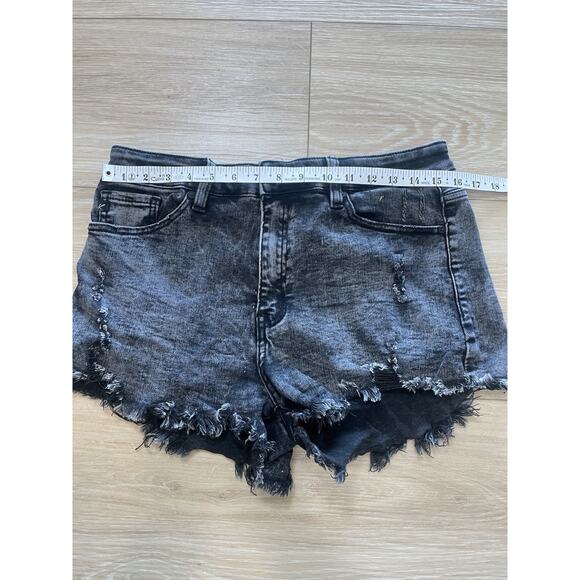KanCan Black Denim Size XL Cotton Stretch Shorts Raw Distressed Hem High Junior - Picture 9 of 11